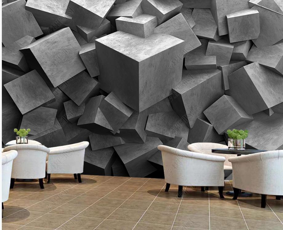 stereoscopic wallpaper Three-dimensional cement board square carving 3D background wall