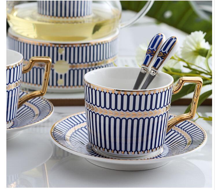 Cups & Saucers European Style Teapot Bone China Coffee Cup Saucer Set Hand-painted Striped Ceramic English Afternoon Tea Drinking