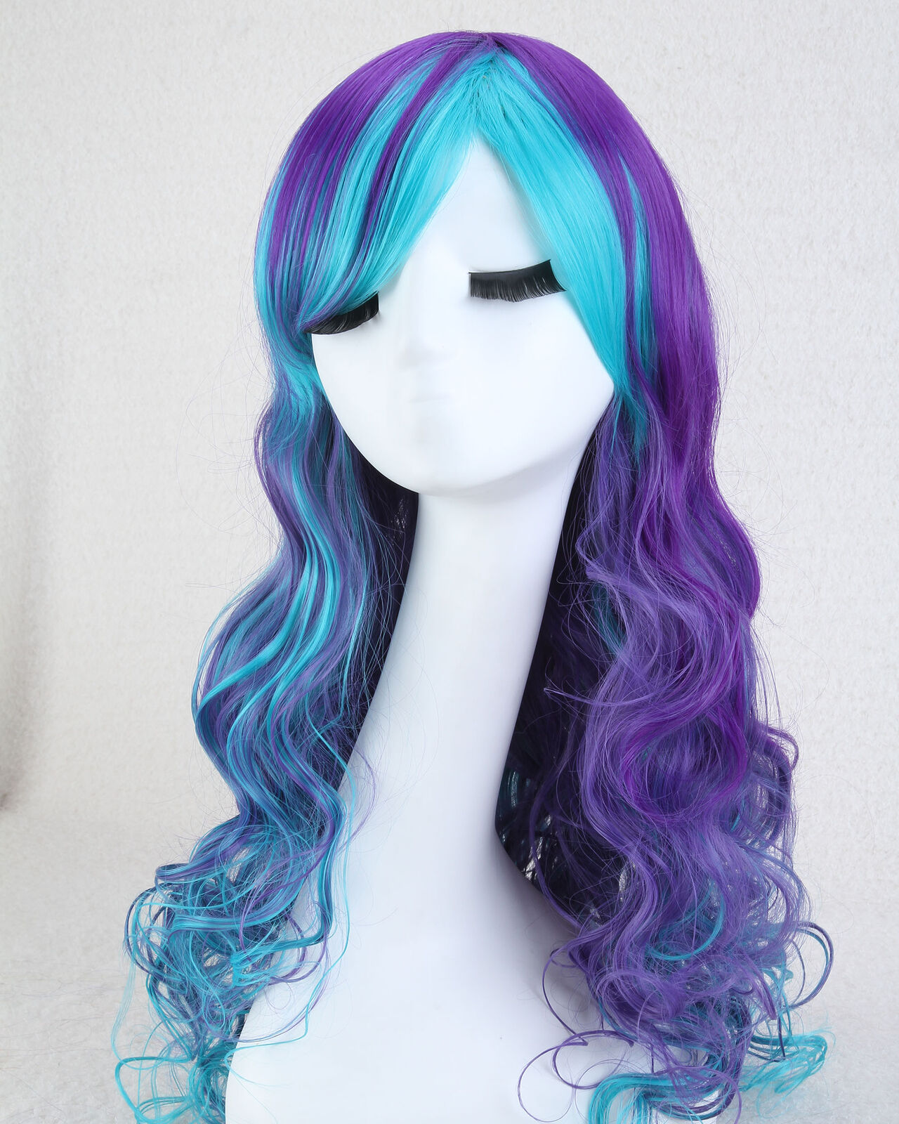 Fashion Women Body Wave Hair With Bangs Colorful Color Blue Purple Synthenic Wigs