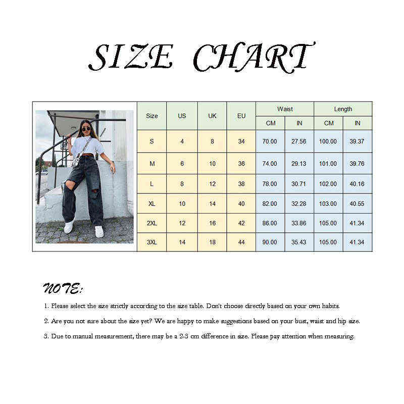 Ripped Women Jeans Wide Leg Long Cargo Pants Ladies Black Boyfriend High Waist Vintage Korean Lady Trousers Baggy 211129