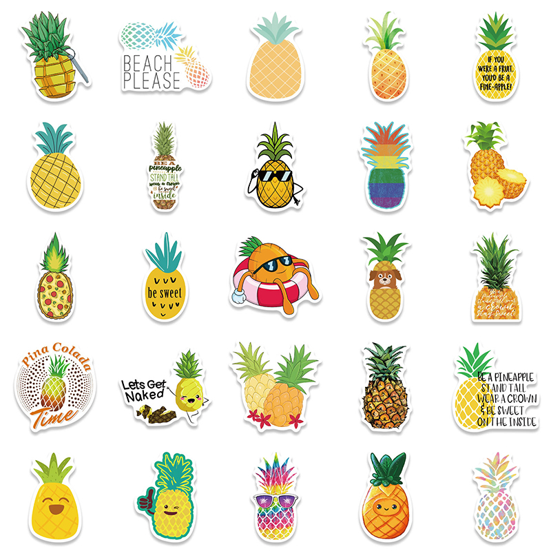 Pineapple Stickers 50pcs/Lot Cartoon DIY Graffiti Decals For Motorcycle Car Luggage Pad Phone Scooter Games Skateboard Laptop Guitar Toys Gift