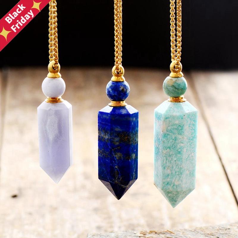 Pendant Necklaces Natural Gems Stone Essential Oil Diffuser Perfume Bottle Necklace Stainless Steel Jewelry Drop, Silver
Pendant Necklaces Natural Gems Stone Essential Oil Diffuser Perfume Bottle Necklace Stainless Steel Jewelry Drop, Silver
