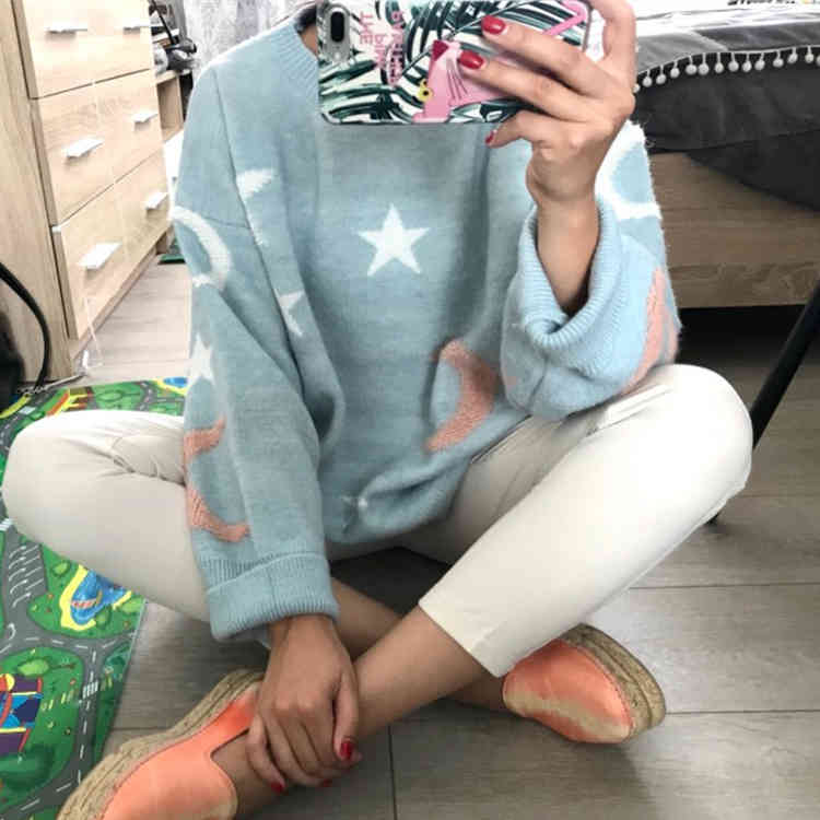 Sweater Female O Neck Loose Plus-sized Stars Geometric Pullover Knitting Long Sleeve Women's 102i 210420
