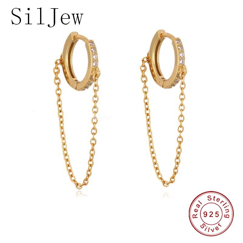Hoop & Huggie SilJew 925 Sterling Silver Gold 8mm Zircon Huggies Chain Hoops For Women CZ Round Piercing Pendiente Jewelry Gift Wedding Part
Hoop & Huggie SilJew 925 Sterling Silver Gold 8mm Zircon Huggies Chain Hoops For Women CZ Round Piercing Pendiente Jewelry Gift Wedding Part