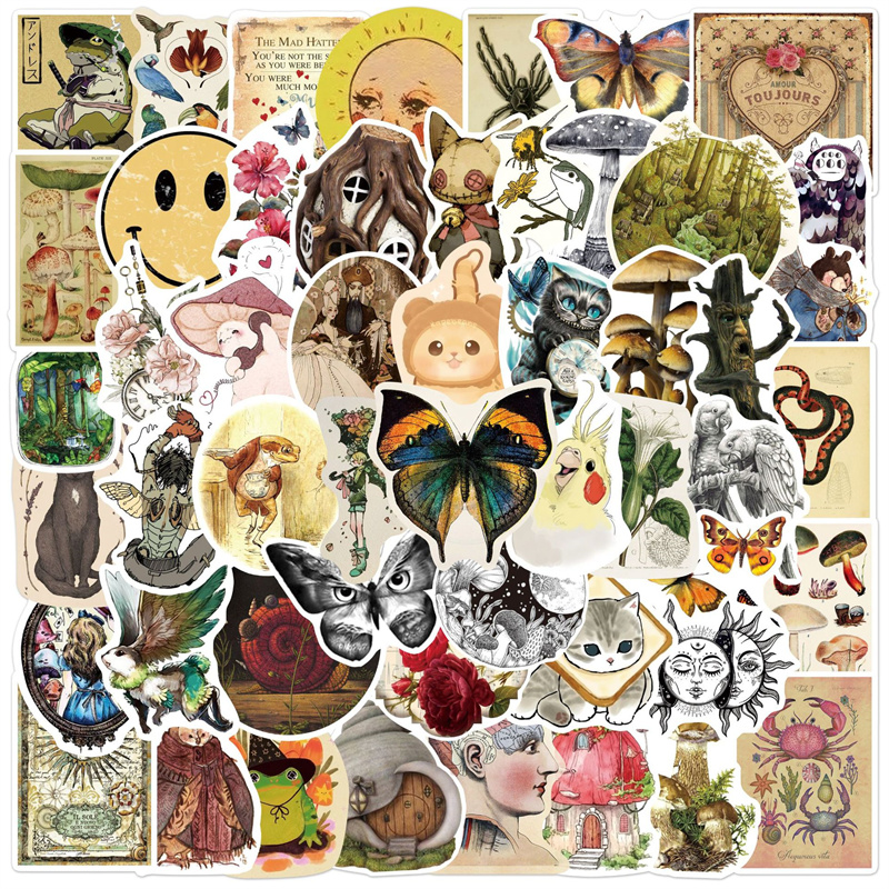 50pcs/Lot Waterproof Retro Design Stickers Animal Plant DIY Graffiti Decals For Notebook Luggage iPad Phone Scooter Car Guitar Games Skateboard Gift D