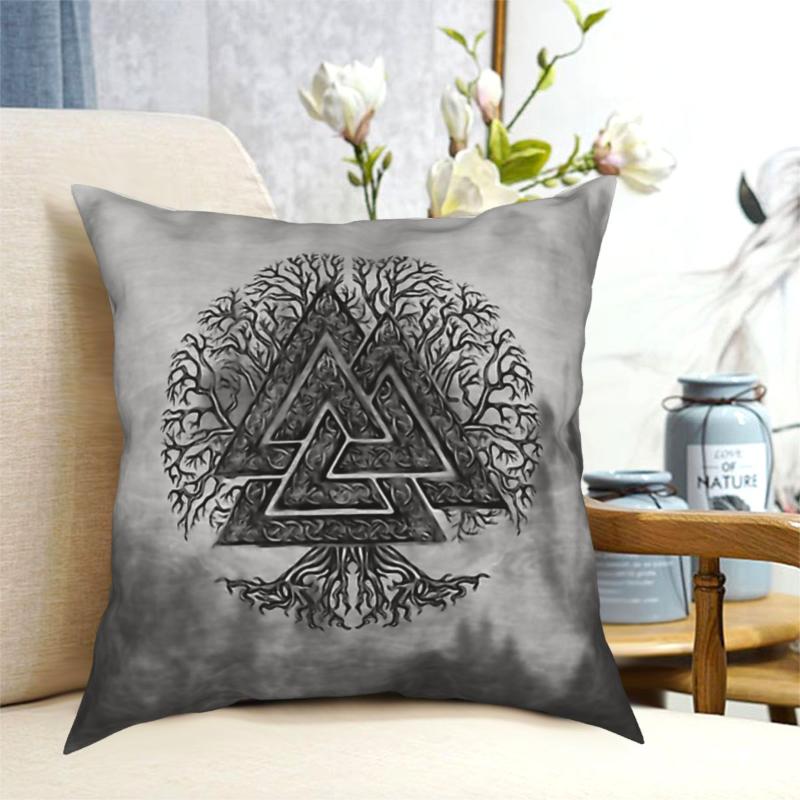 Cushion/Decorative Pillow Valknut And Tree Of Life Yggdrasil Throw Case Vikings Cushion For Home Sofa Chair Decorative Hug Pillowcase, Black 
Cushion/Decorative Pillow Valknut And Tree Of Life Yggdrasil Throw Case Vikings Cushion For Home Sofa Chair Decorative Hug Pillowcase, Black