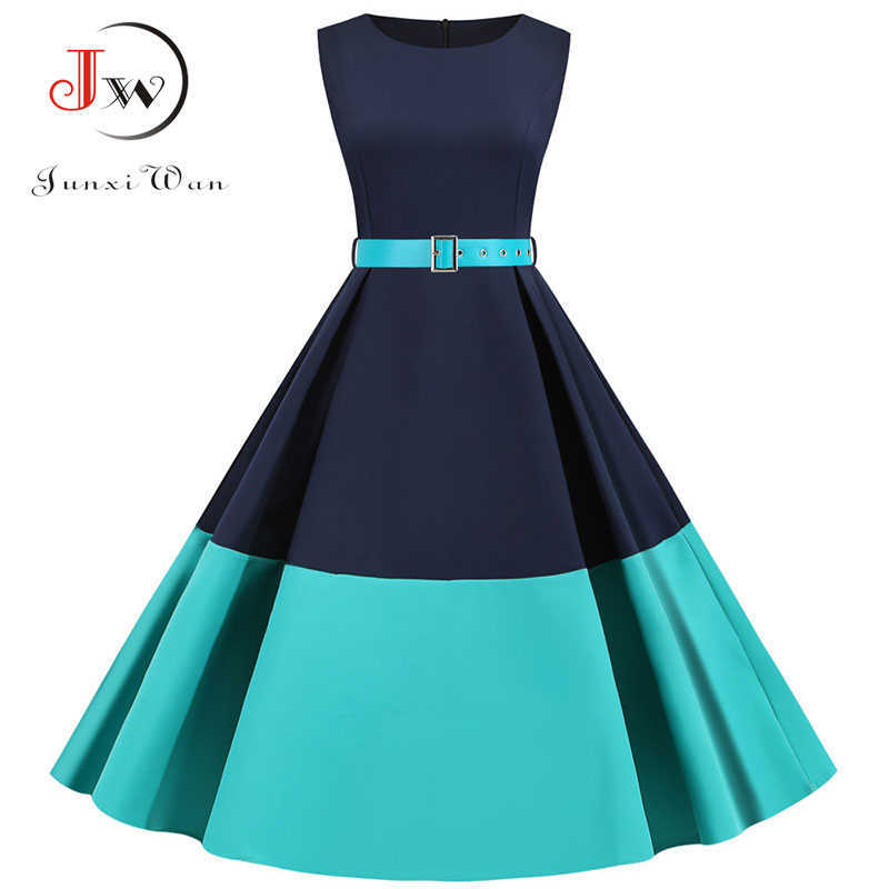 3XL Summer Women Elegant Vintage Midi Dress Sexy Solid Patchwork A-line Vestidos Sleeveless Party dress Plus Size Robe Femme 210623