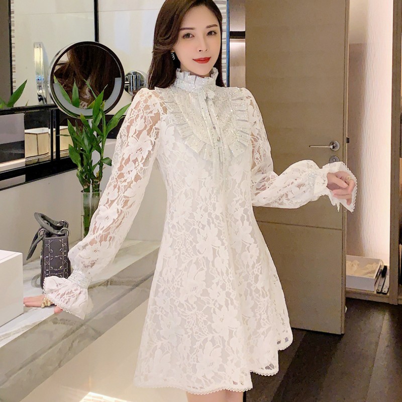 High Quality Runway Spring Vintage Elegant Sequined Lace Ruffles Stand Collar Dress Vestido High Waist Party Dress Female 210518, Picture color
High Quality Runway Spring Vintage Elegant Sequined Lace Ruffles Stand Collar Dress Vestido High Waist Party Dress Female 210518, Picture color