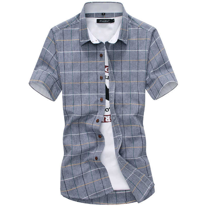 Plaid shirts Men Fashion 100% Cotton Short Sleeved Summer Casual Shirt Camisa Masculina s Dress Shirts 210721, White 
Plaid shirts Men Fashion 100% Cotton Short Sleeved Summer Casual Shirt Camisa Masculina s Dress Shirts 210721, White