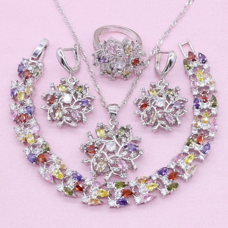 Wedding Jewelry Sets Multi Color Zirconia 925 Silver With Bracelet Women Flower Earring Pendant Necklace Ring Birthday Gift Box, Slivery;golden
Wedding Jewelry Sets Multi Color Zirconia 925 Silver With Bracelet Women Flower Earring Pendant Necklace Ring Birthday Gift Box, Slivery;golden