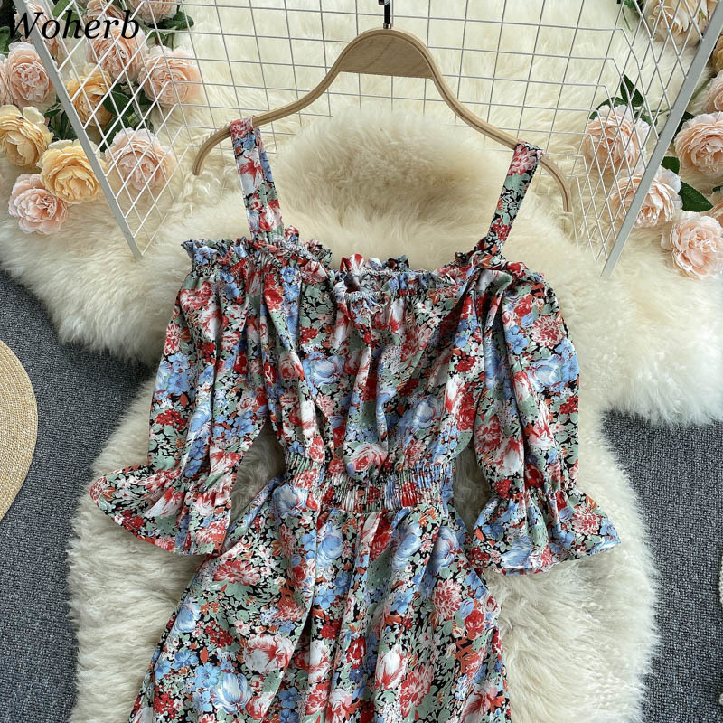 Women's Jumpsuit Summer Fashion Playsuit Sexy Off Shoulder Short Sleeve Elastic Waist Wide Leg Pants Floral Print Romper 210519