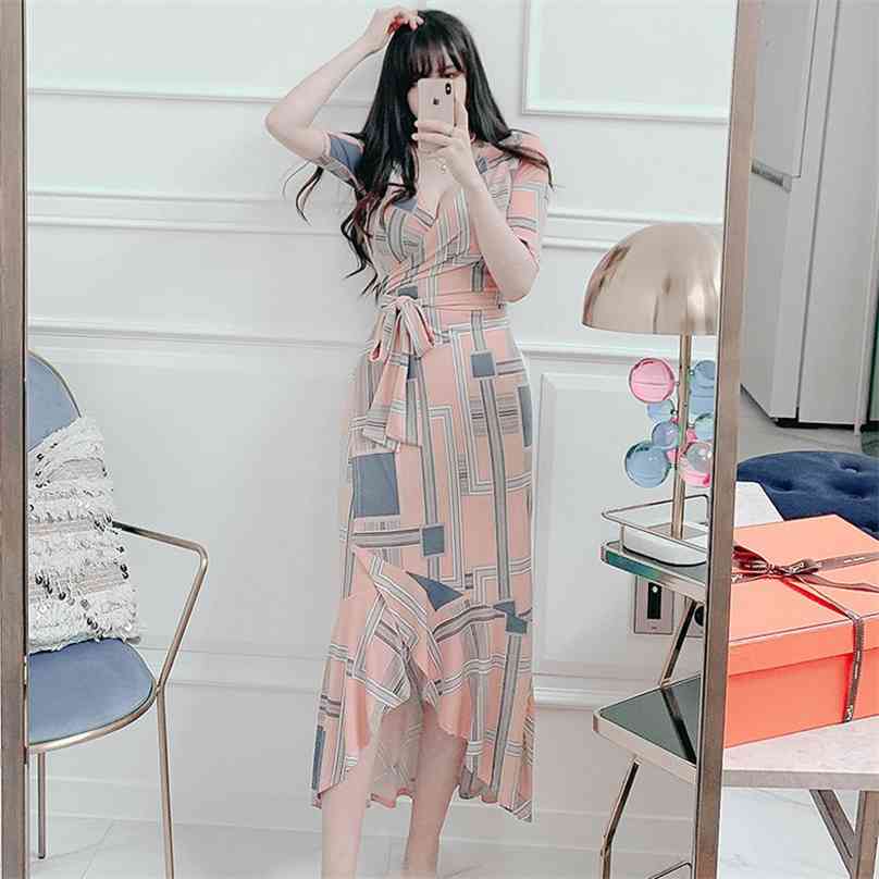 Wrap Long Dress for women Summer korea Short Sleeve V neck elegant print Cotton Sundress Sexy Ladies Loose Dresses 210602, Pink
Wrap Long Dress for women Summer korea Short Sleeve V neck elegant print Cotton Sundress Sexy Ladies Loose Dresses 210602, Pink