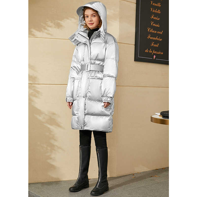 Minimalism Winter Coat Women Fashion 90%White Duck Down 's Jacket Causal Solid Hooded 12040619 210527