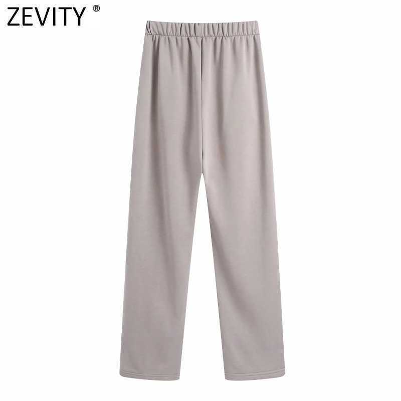 Zevity Spring Autumn Women Fashion Leisure Straight Pants Femme Casual Slim Elastic Waist Pocket Chic Long Trousers P968 210603