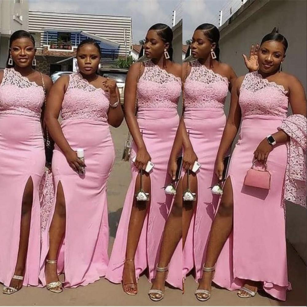 Pink Bridesmaid Dresses 2021 One Shoulder Plus Size Mermaid African Floor Length Custom Made Lace Side Slit Maid of Honor Gown Country Wedding Guest Wear
Pink Bridesmaid Dresses 2021 One Shoulder Plus Size Mermaid African Floor Length Custom Made Lace Side Slit Maid of Honor Gown Country Wedding Guest Wear