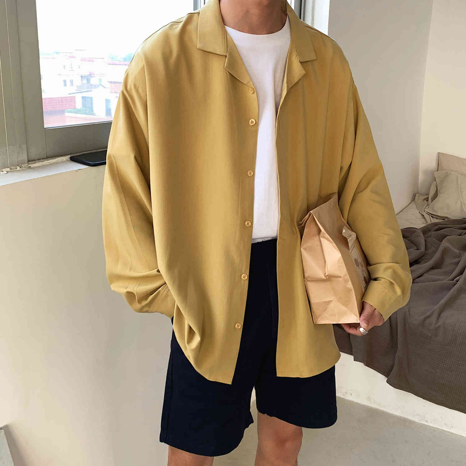 Men's Suit Collar Lining Loose Coats Long Sleeve Slim Fit Shirt French Cuff Mens Fashion 6 Color Shirts Camisa Masculina 210410