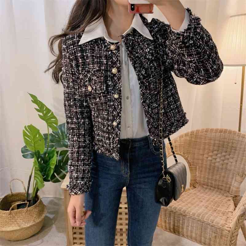 Autumn Women Single-Breasted Tweed Jacket High Quality Female Elegant Korean Chic Short Coat 210520