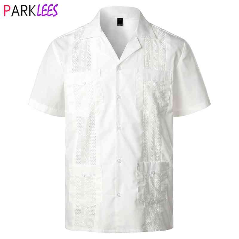 White Cuban Camp Guayabera Shirt Men Stylish Embroidered Woven Button-Down Shirts Mens Mexican Caribbean Style Beach Shirts 2XL 210522
White Cuban Camp Guayabera Shirt Men Stylish Embroidered Woven Button-Down Shirts Mens Mexican Caribbean Style Beach Shirts 2XL 210522