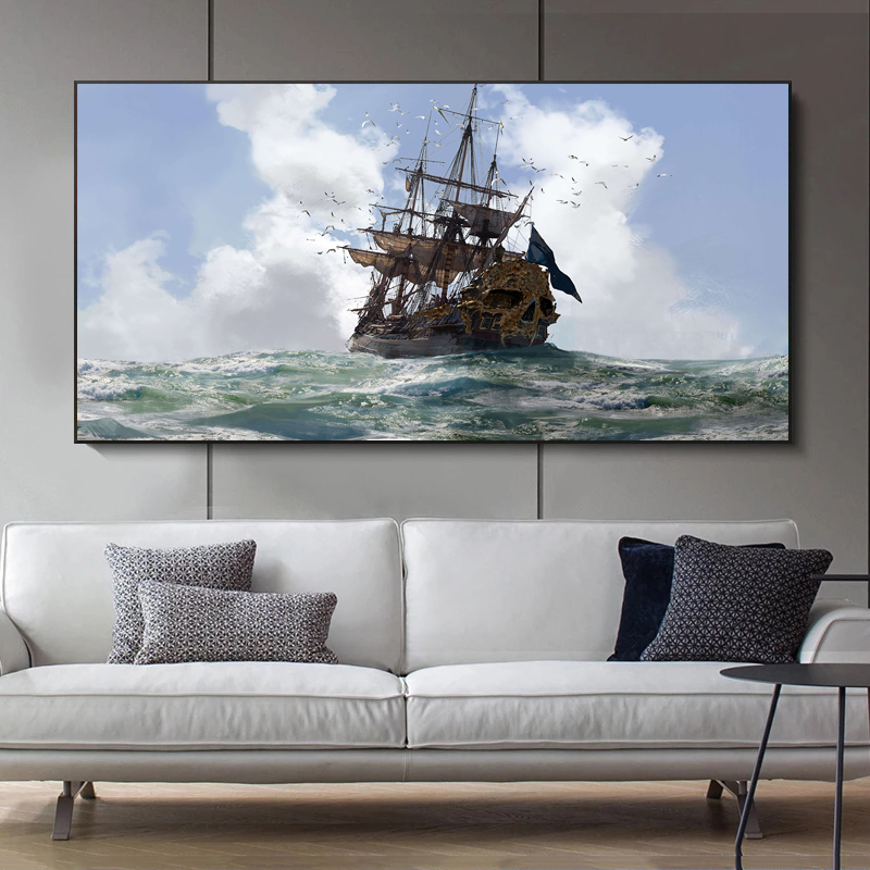 Skull and Bones Ship Decorative Canvas Art Prints Modern Seascpae Wall Posters And Prints Navigation Wall Pictures For Bed Room