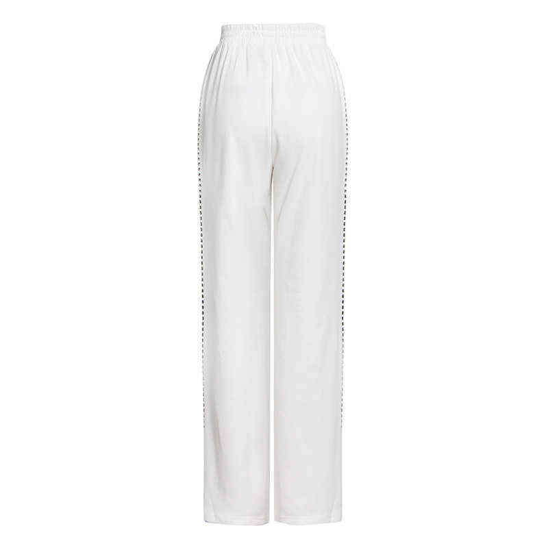 TWOTWINSTYLE White Casual Diamonds Pant For Women High Waist Solid Elastic Minimalist Pants Females Fashion Summer Clothing 211115
