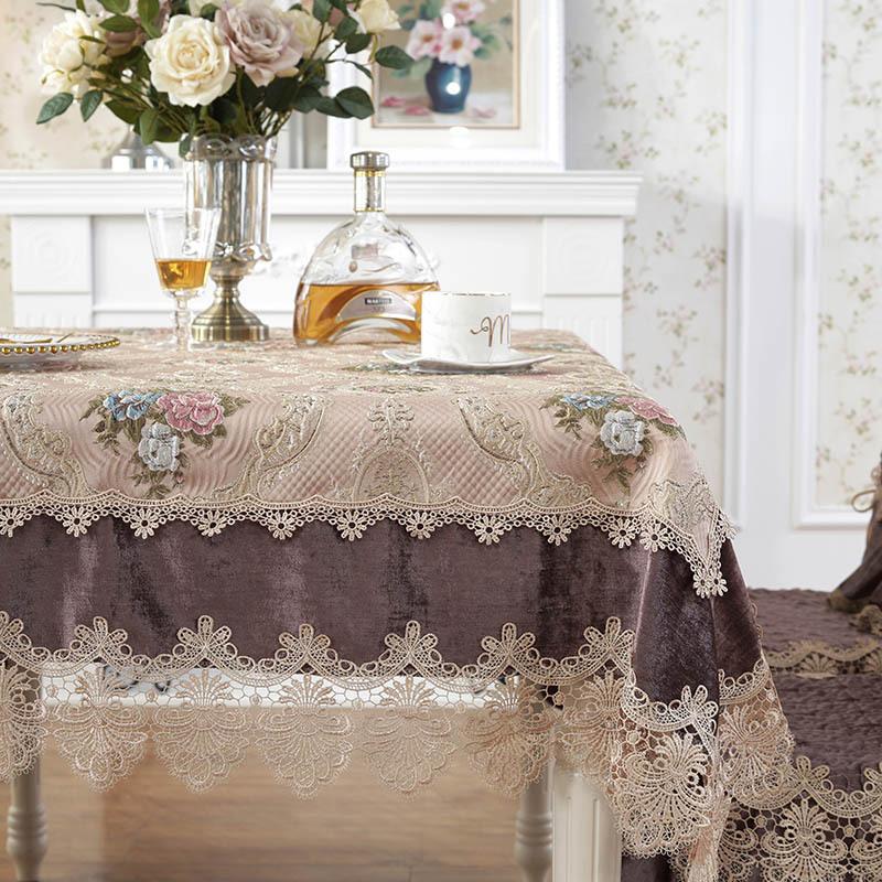 European Lace Rectangular Tablecloth 3D Jacquard Floral Party Christmas Decor Square Round Dinning Table Cover Chair Set Cloth