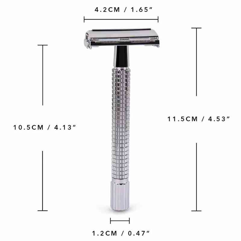 Qshave Double Edge Safety Razor Long Handle Butterfly Open Classic Safety Razor silver color, 1 Handle & 5 blades 220112