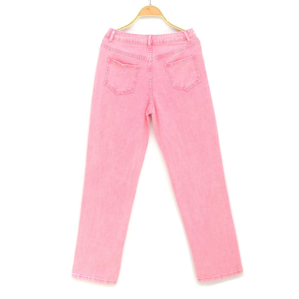 Vintage Pink Womens Jeans Pants Midwaist Sun Star Pattern Young Girl Denim Trousers Summer Autumn Female Cute Cartoon 210922