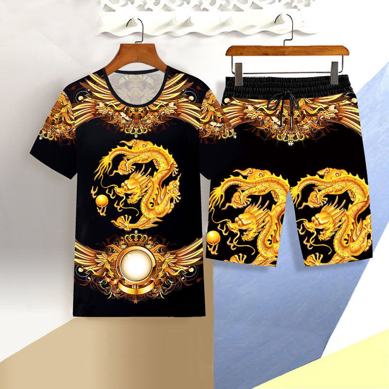 New summer men's sportswear suit men's 3D tiger short-sleeved casual slim T-shirt shorts Chinese dragon printed sports suit X0503, Gray
New summer men's sportswear suit men's 3D tiger short-sleeved casual slim T-shirt shorts Chinese dragon printed sports suit X0503, Gray