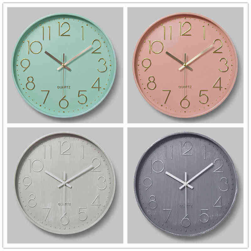 12 inch Mint Green Nordic Wall Clock Minimalist Thick Border 3D Clocks Reloj de pared Home Decor Decorations for Youth Room H1230