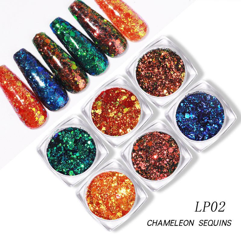 Nail Art Set Luminous Chameleon Sequins Symphony Sequin Series Laser Flash Powder Nails Patch Kits Parche De Unas En Polvo Flash