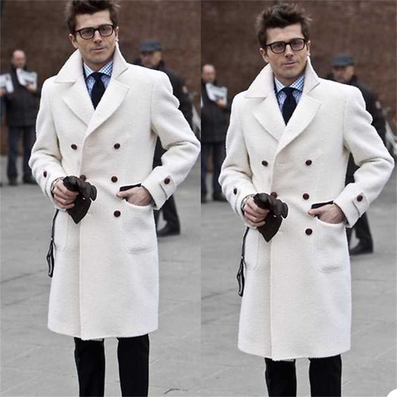 Solid White England Style Woolen Overcoat Men's Thick Plus Double-Breasted Long Coat Casual Winter Fashion Warm Jacket 211122