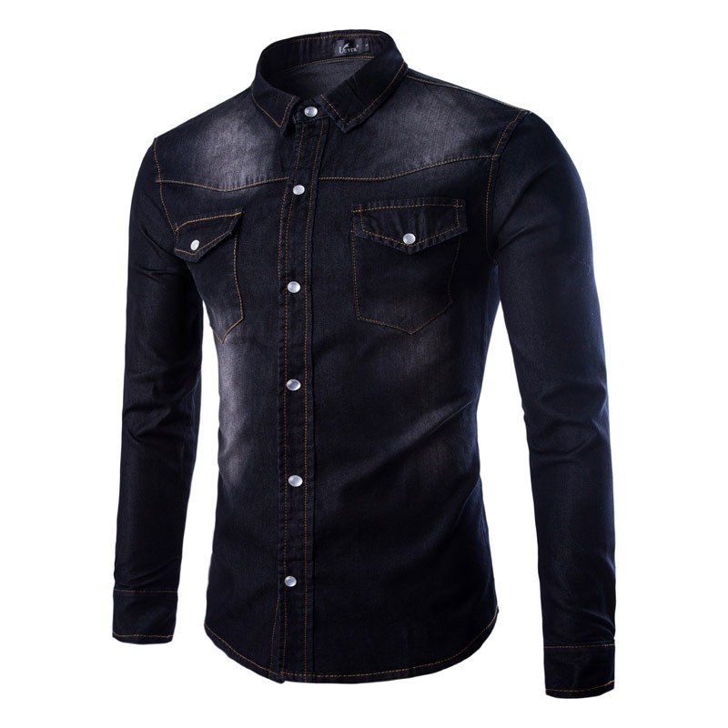 tops Long Sleeve Cotton high-grade Denim Shirt Jeans Cardigan Casual Slim Fit Shirts Men Two-pocket Fashion Mens Tops Clothing, Blue 
tops Long Sleeve Cotton high-grade Denim Shirt Jeans Cardigan Casual Slim Fit Shirts Men Two-pocket Fashion Mens Tops Clothing, Blue