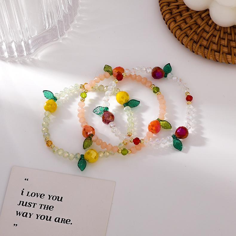 Cute and colorful fruit bead elastic rope bracelet for girls, crystal bracelet for students, wrist decoration beads