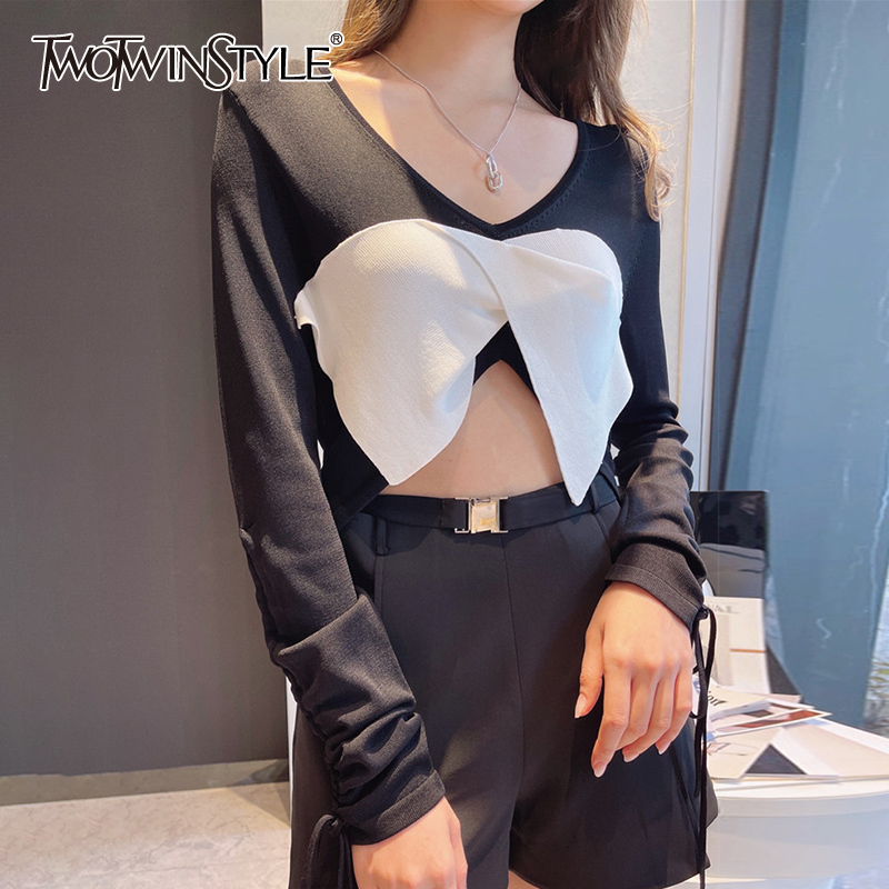 Hit Color Drawstring Irregular Shirts For Women V Neck Long Sleeve Patchwork Bowknot Slim Short Blouses Female 210524, Black
Hit Color Drawstring Irregular Shirts For Women V Neck Long Sleeve Patchwork Bowknot Slim Short Blouses Female 210524, Black