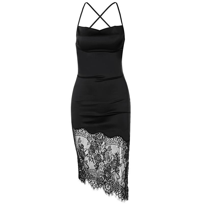 Sexy Stitching Lace Dress 2021 Spring Up Backless Two Piece