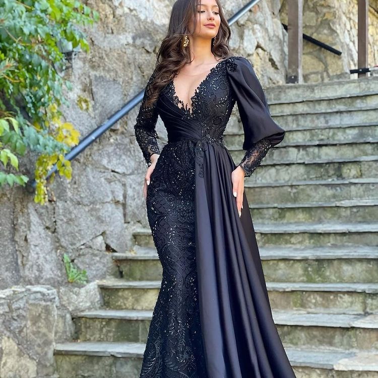 2022 Plus Size Arabic Aso Ebi Luxurious Lace Beaded Prom Dresses Sheer Neck Long Sleeves Evening Formal Party Second Reception Gowns Dress ZJ11