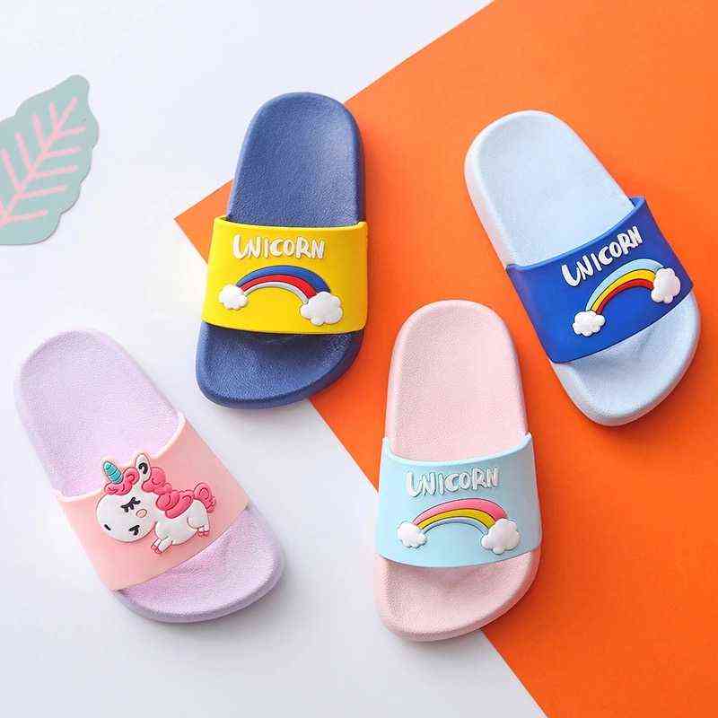 Parent-child slippers cartoon rainbow unicorn slippers baby boy girl children summer beach sandals kids indoor Home Shoes 211119