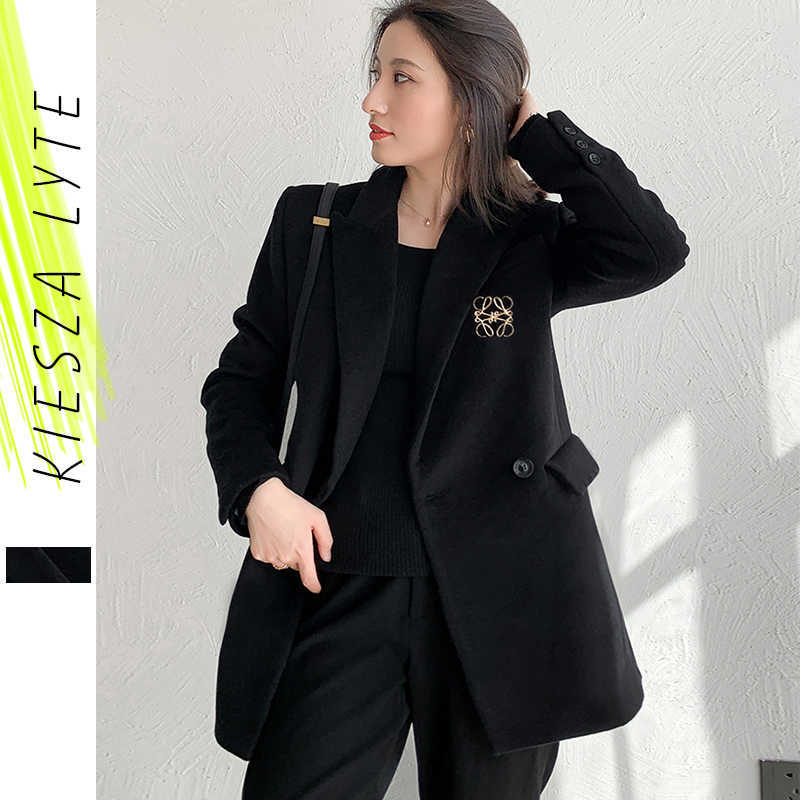 Winter Woollen Suit Jacket for Women Minority Solid Black With Brooch Blazer Elegant Office Lady Outwear 210608
Winter Woollen Suit Jacket for Women Minority Solid Black With Brooch Blazer Elegant Office Lady Outwear 210608