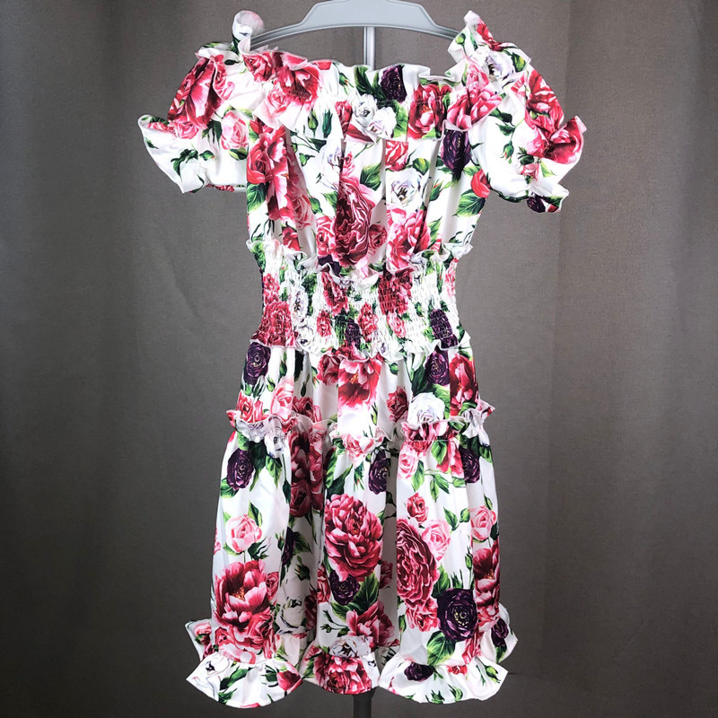 NEW Summer Off Shoulder Beach Party Dresses Women's Charming Rose Flower Print Ruffles Elastic Waist Short Dress Vestidos 210409