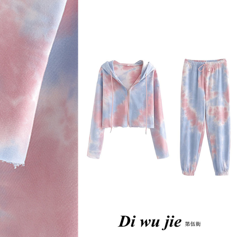 Autumn Fashion design womens rainbow color tie-dying hooded sweatshirt cardigan coat plus size SML