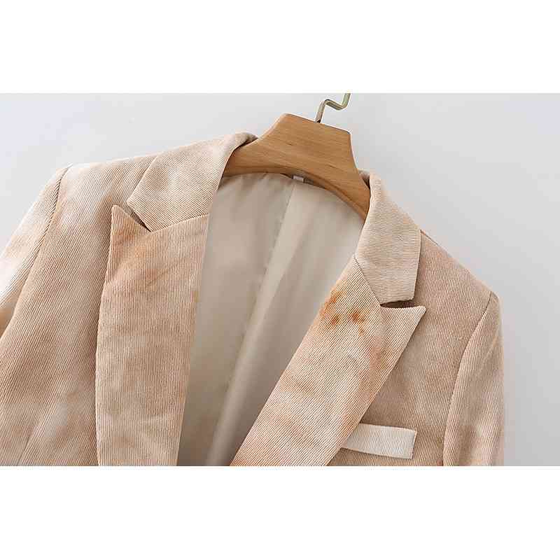 Causal Women Tie-Dye Print Blazers Fashion Ladies Pocket Slim Long Jacket Streetwear Female Chic Single Button Coats 210430