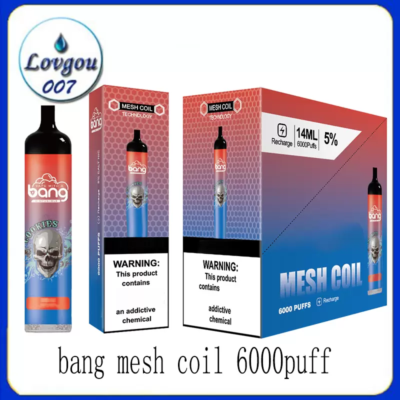 Bang Mesh Coil 6000 Puffs Disposable E cigarettes Vape Pen 14ml Pre-filled Pods Cartridge 850mAh Rechargeable Battery xxl switch duo air bar
Bang Mesh Coil 6000 Puffs Disposable E cigarettes Vape Pen 14ml Pre-filled Pods Cartridge 850mAh Rechargeable Battery xxl switch duo air bar