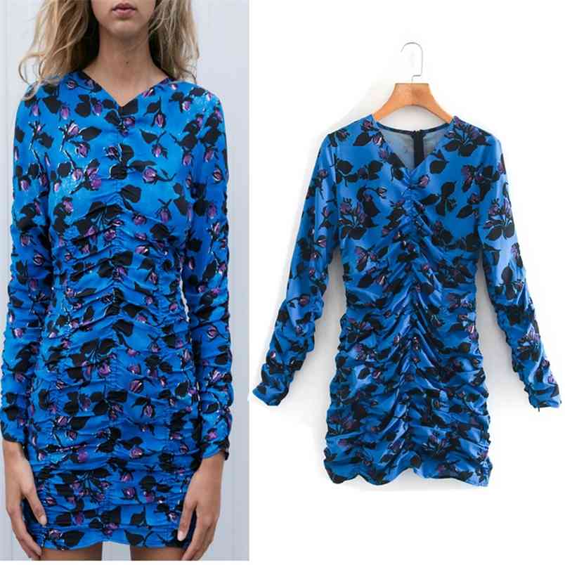 Blue Print Draped Mini Dress Women Vintage V-neck Long Sleeve Elastic Ruched Short Woman Back Zip Ladies es 210519
Blue Print Draped Mini Dress Women Vintage V-neck Long Sleeve Elastic Ruched Short Woman Back Zip Ladies es 210519