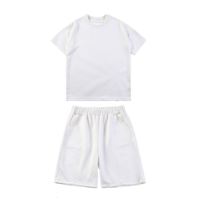 IEFB Summer Trend Personalized Three-dimensional Embossed Lattice White Short Sleeve T-shirt + Shorts Men's Set 9Y7742 210524