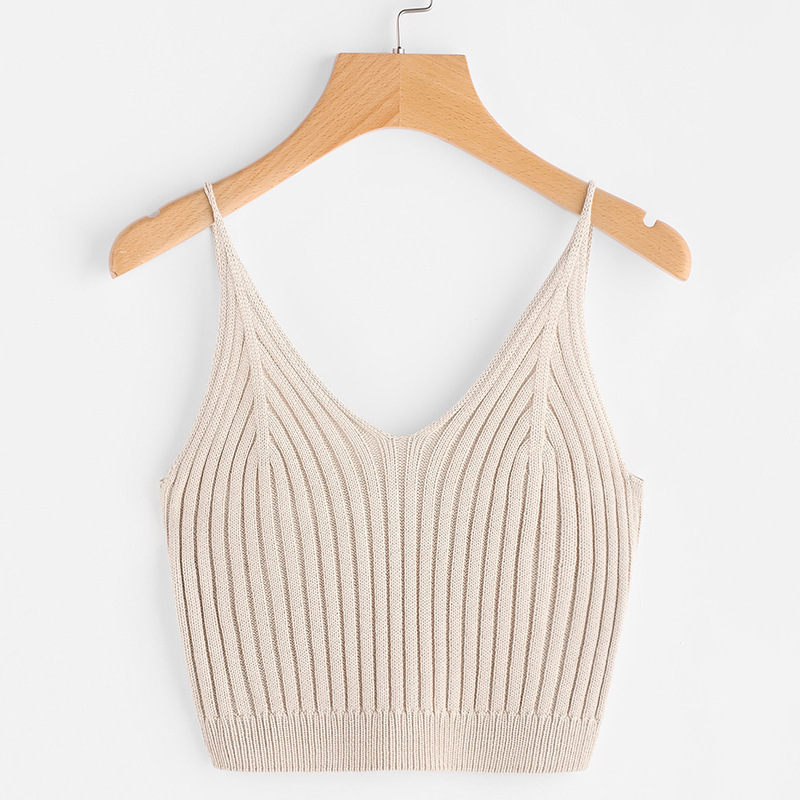 Women Camisoles Female Sleeveless Vest Under-Waist Tops Sexy Intimates Knitted Bra V-Neck Short Thin Strap Elegant Office Basic 210406