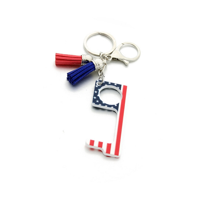 Contactless Key chain operner Door Opener acrylic tassel printed pendant opener press non-touch portable elevator tool T2I51064 Free shipping