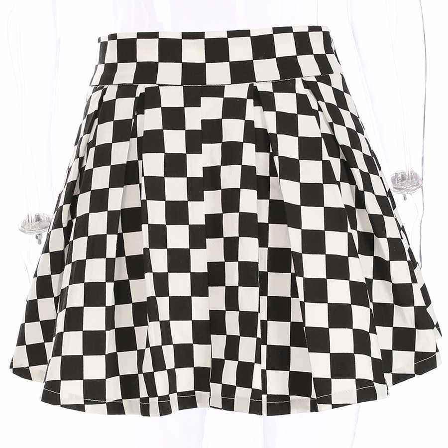 DICLOUD Pleated Checkerboard Skirts Womens Harajuku High Waisted Skirt Casual Dancing Korean Sweat Short Summer Mini 210619