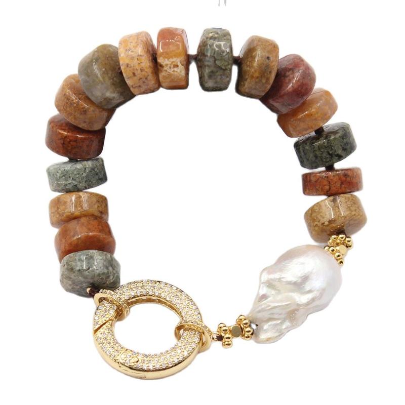 Beaded, Strands GuaiGuai Jewelry Rondelle Flower Jasper White Baroque Pearl Wrap Bracelet Gold Color Plated CZ Pave Circle Clasp For Women
Beaded, Strands GuaiGuai Jewelry Rondelle Flower Jasper White Baroque Pearl Wrap Bracelet Gold Color Plated CZ Pave Circle Clasp For Women