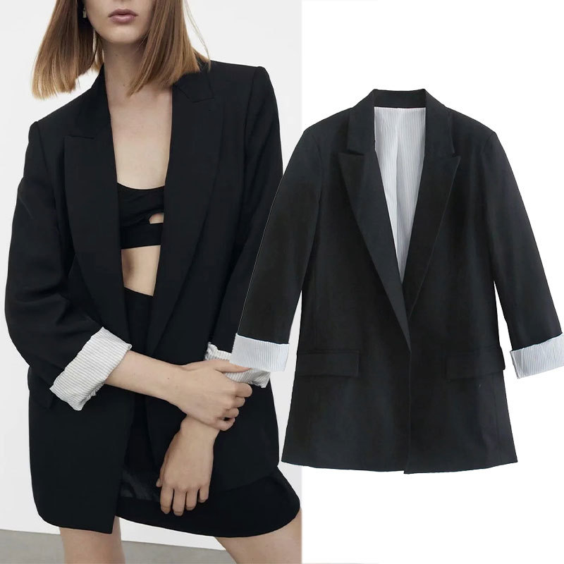 women's suits & blazers za female office fashion jacket solid color long vintage blazer outerwear loose casual chic 4usv, White;black
women's suits & blazers za female office fashion jacket solid color long vintage blazer outerwear loose casual chic 4usv, White;black