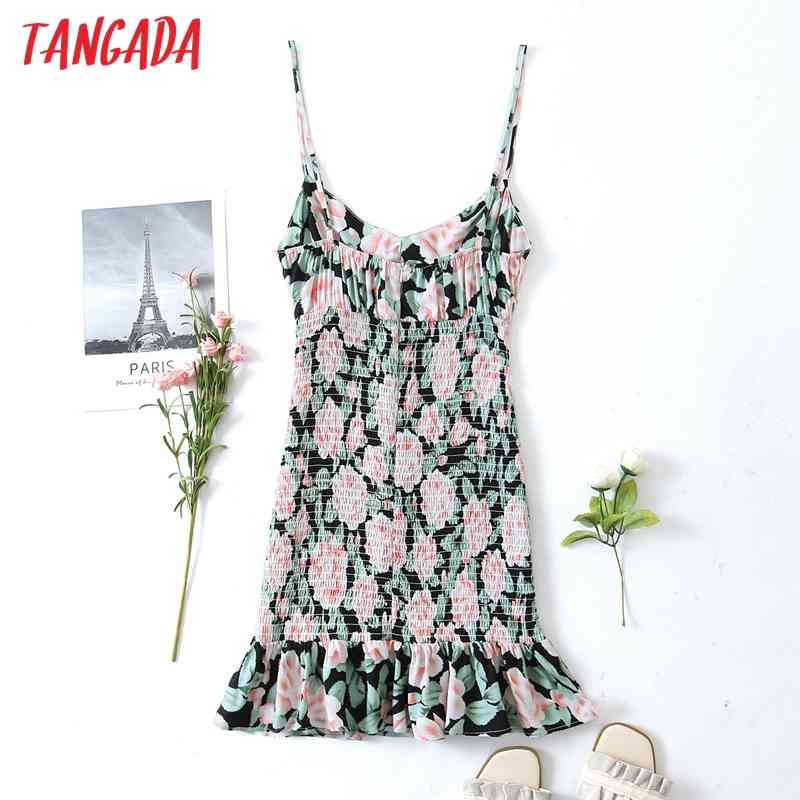 Summer Women Flowers Print Slim Sleeveless Strap Adjust Ladies Mini Dress QW97 210416